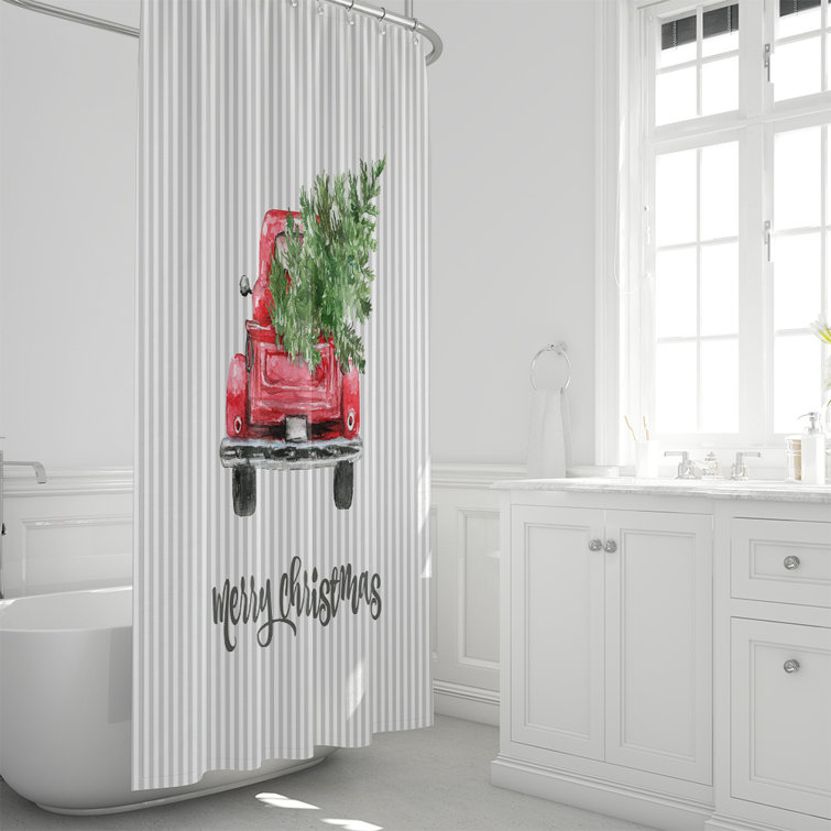 The Holiday Aisle® Grey Stripe Vintage Red Truck Christmas Shower